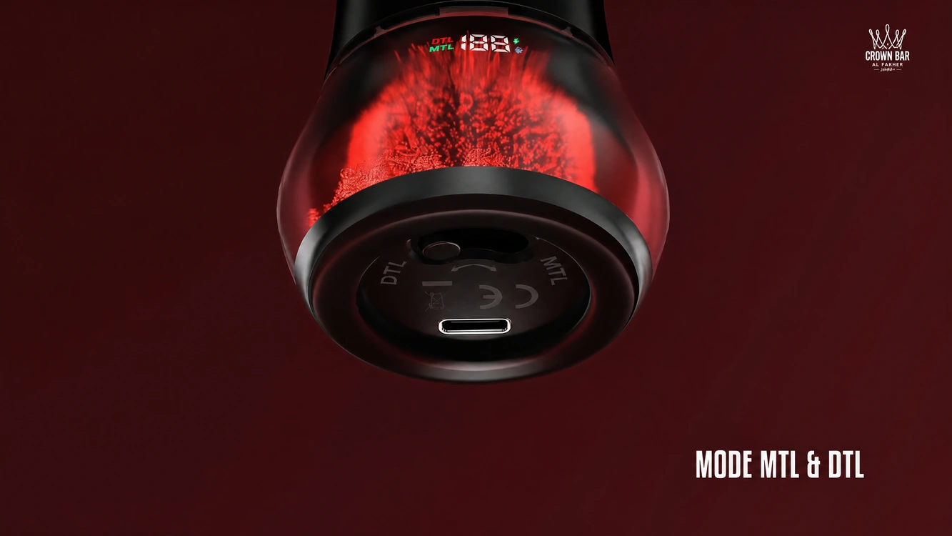 Écran LED et port de charge USB-C de l'Al Fakher Crown Bar 60K E-Hose X